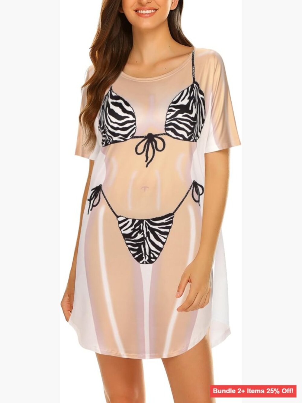 Women's Short Sleeve Bikini Cover Up T-Shirt Dress Loose Fit Polyester Spandex